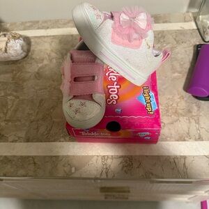 Skechers Twinkle Toes Pink and White Kids Sneakers